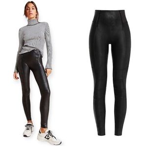 Spanx Hip Zip Black Faux Leather Leggings